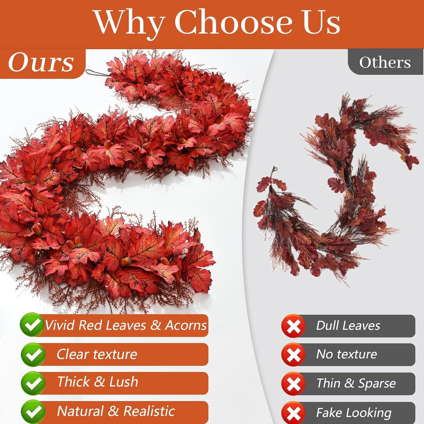 5.9 FT Fall Leaves Garland with Lights Leaves Acorns, Upgrade Autumn Garland for Front Door Home Porch Fireplace Indoor/Outdoor Thanksgiving Decor