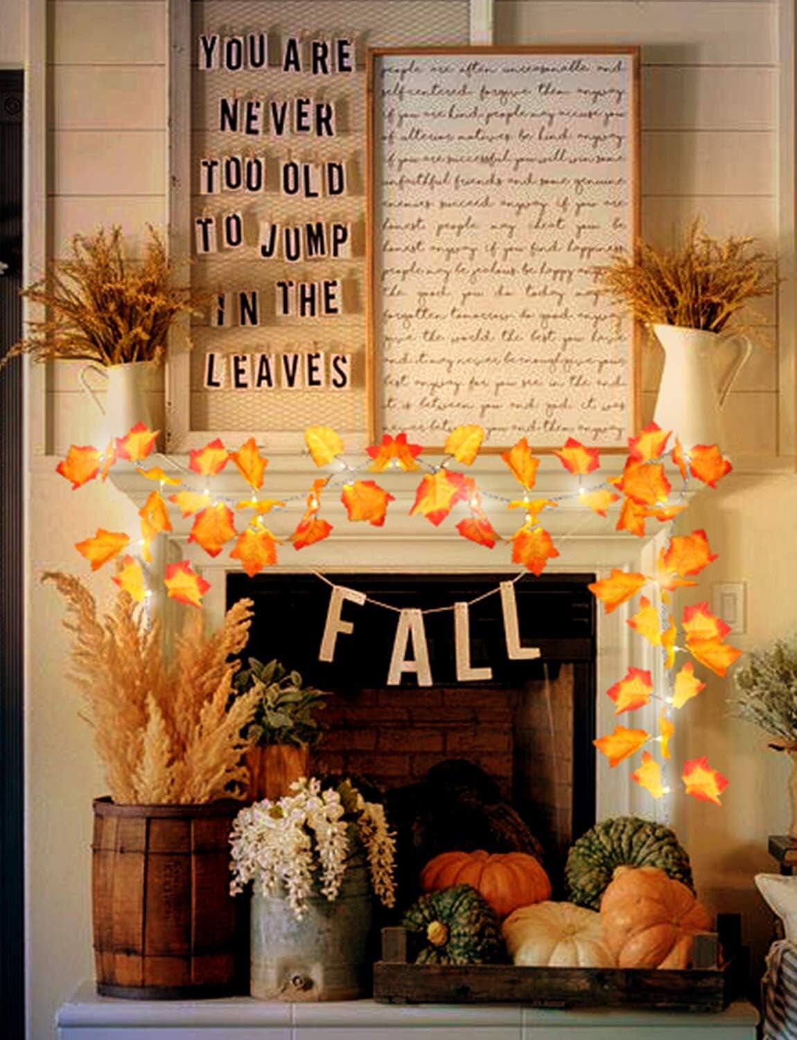 Fall Decor Lighted Fall Garland, Total 16.4Ft 40 LED Thanksgiving Decorations Halloween String Lights, Friendsgiving Gift Thanksgiving Decor for Home Holiday Autumn Garland Indoor