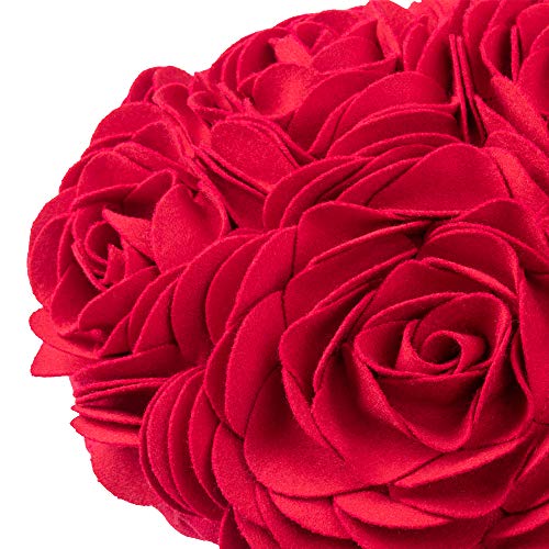 14x16 Inch Red 3D Flower Throw Pillow Cover Aesthetic Decorative Valentines Day Accent Pillow Case Heart Shaped Cushion Handmade Pillowcase for Girls Bed Bedroom Couch Gift