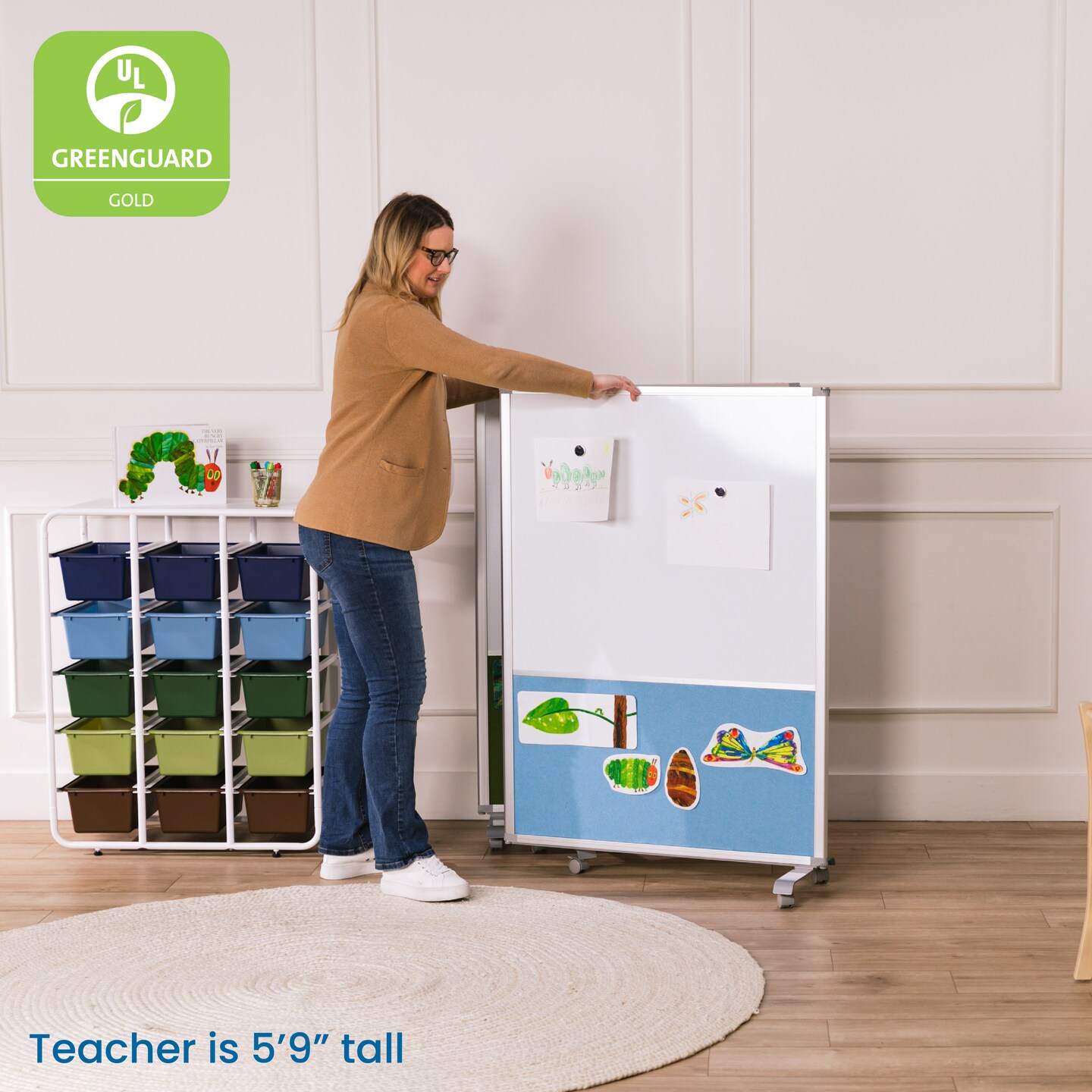Mobile Dry-Erase and Flannel Split Room Divider, 3-Panel, School Supplies