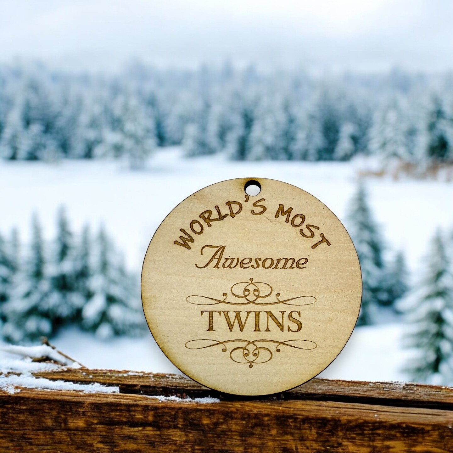 Ornament - World&#x27;s most awesome Twins - Raw Wood