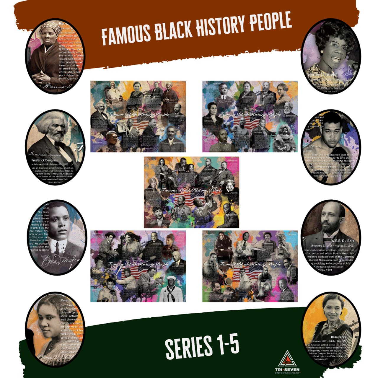 Famous Black History People Poster Series 1-5 (Bundle), 24"x18" Unframed