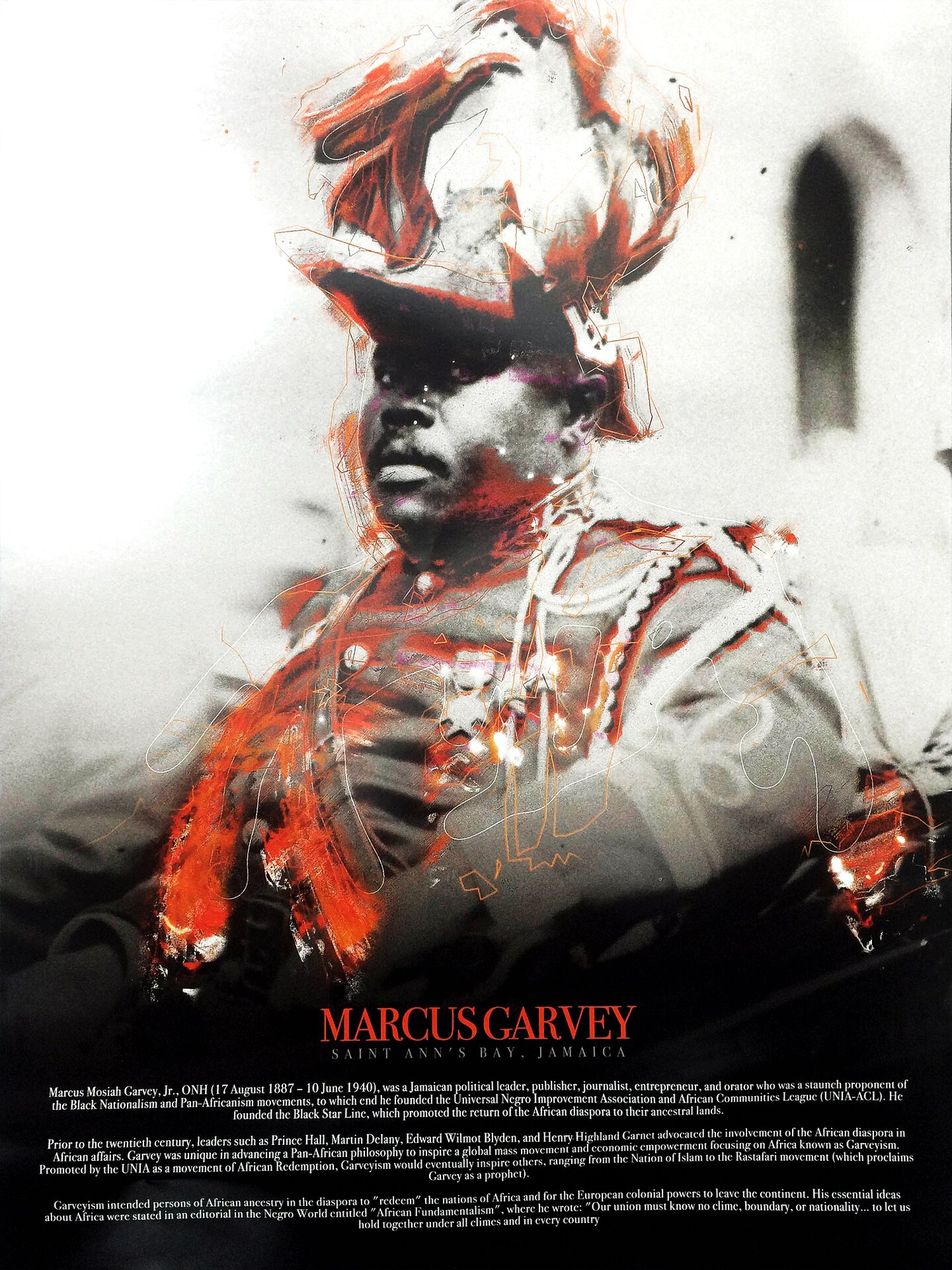 Marcus Poster with Bio Black History Wall Art, 18"x24", Unframed