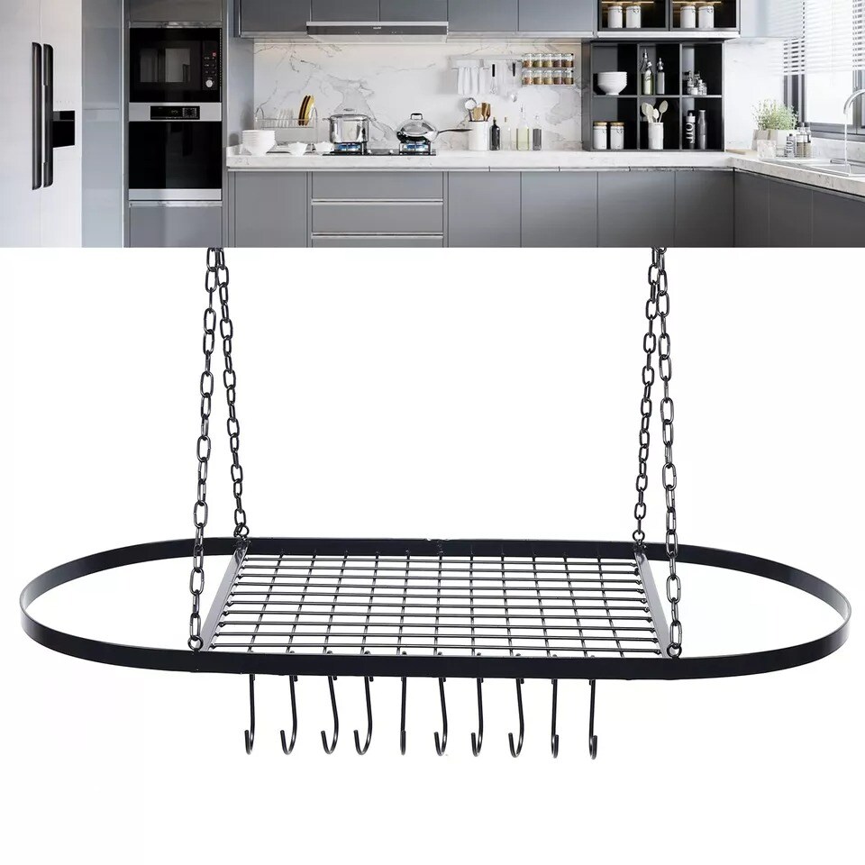 Iron Hanging Pot Holder Pan Hanger Kitchen Rack Cookware Storage Shelf Organizer