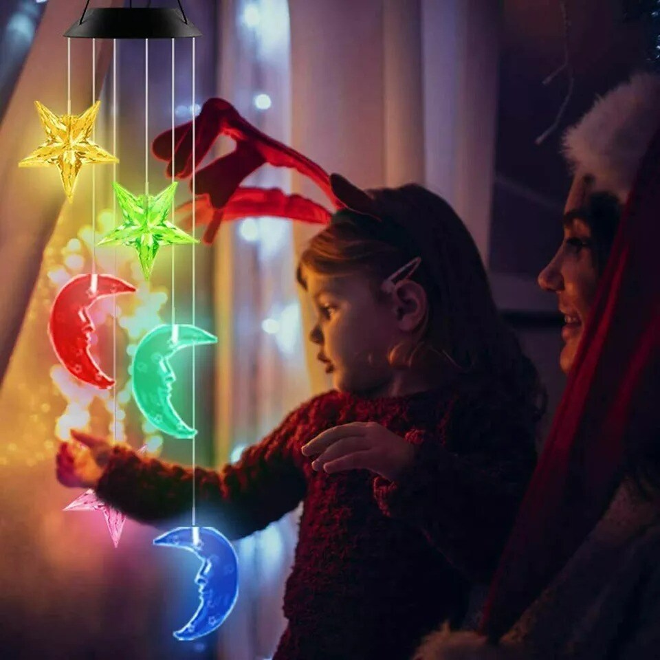 Solar Lamp Color Changing LED Moon-star Wind Chimes Outdoor Home Garden Decor