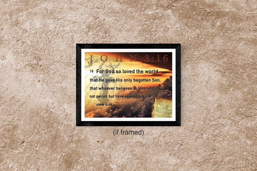 John 3:16 Poster Bible Scripture Quote Inspirational Art Print, 24"x18", Unframed