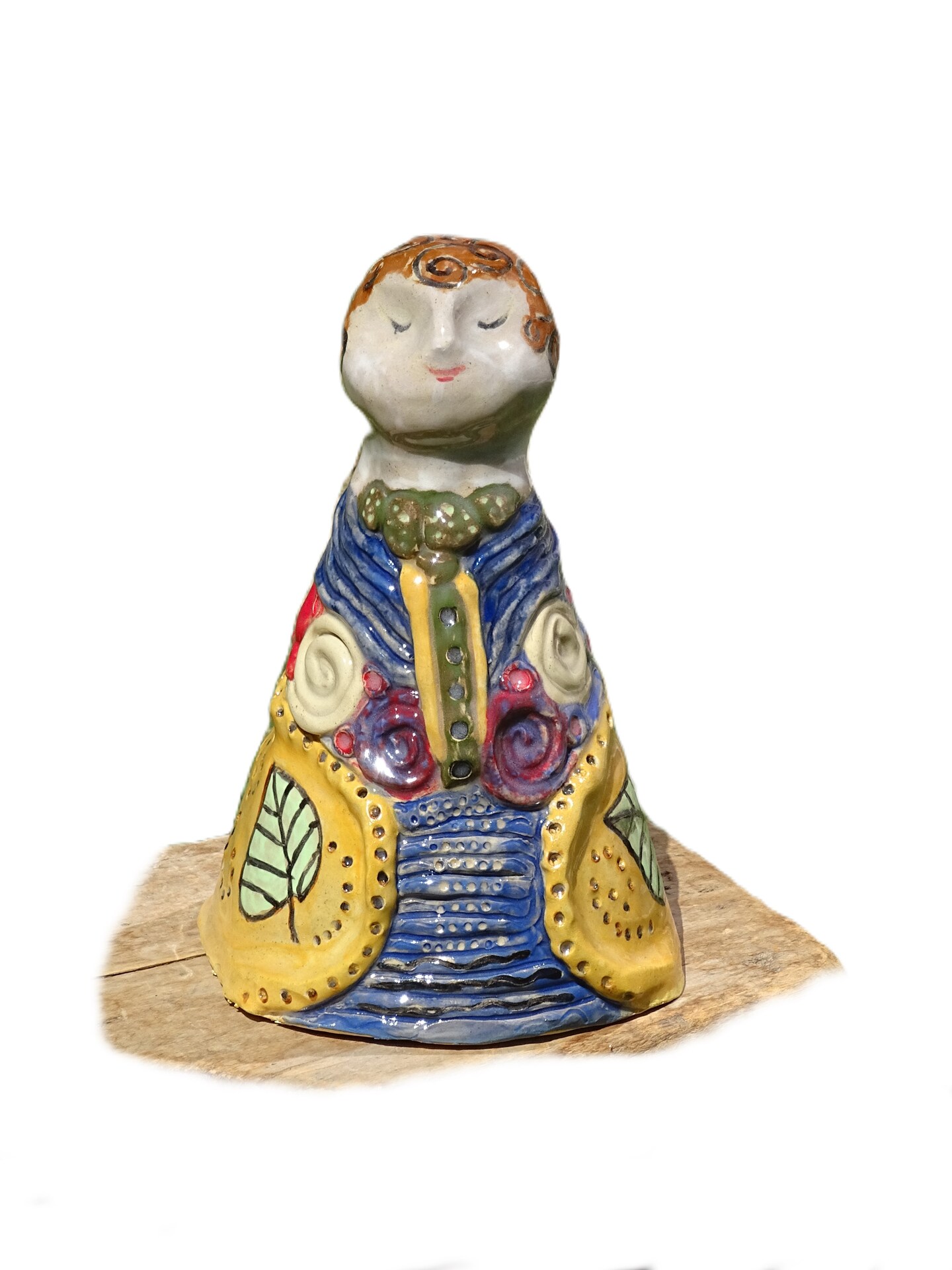 Folk Art Doll, Clay Pottery Figurine, Handcrafted Glazed and Fired, 8" Tall Statue