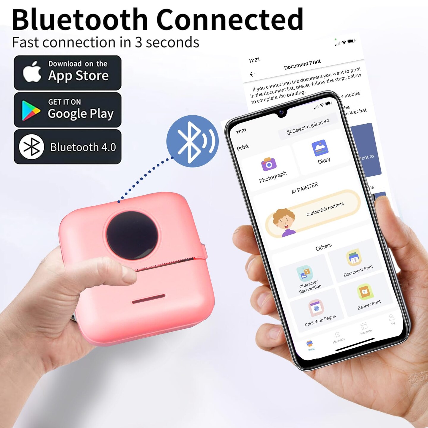 Notebuddy Mini Portable Printer, Bluetooth Smart Pocket Inkless Thermal Printer with 5 Roll Papers for Journal/DIY Scrapbook/Travel/Notes/Lists/Label/Memo, Receipt Printer for iOS&Android