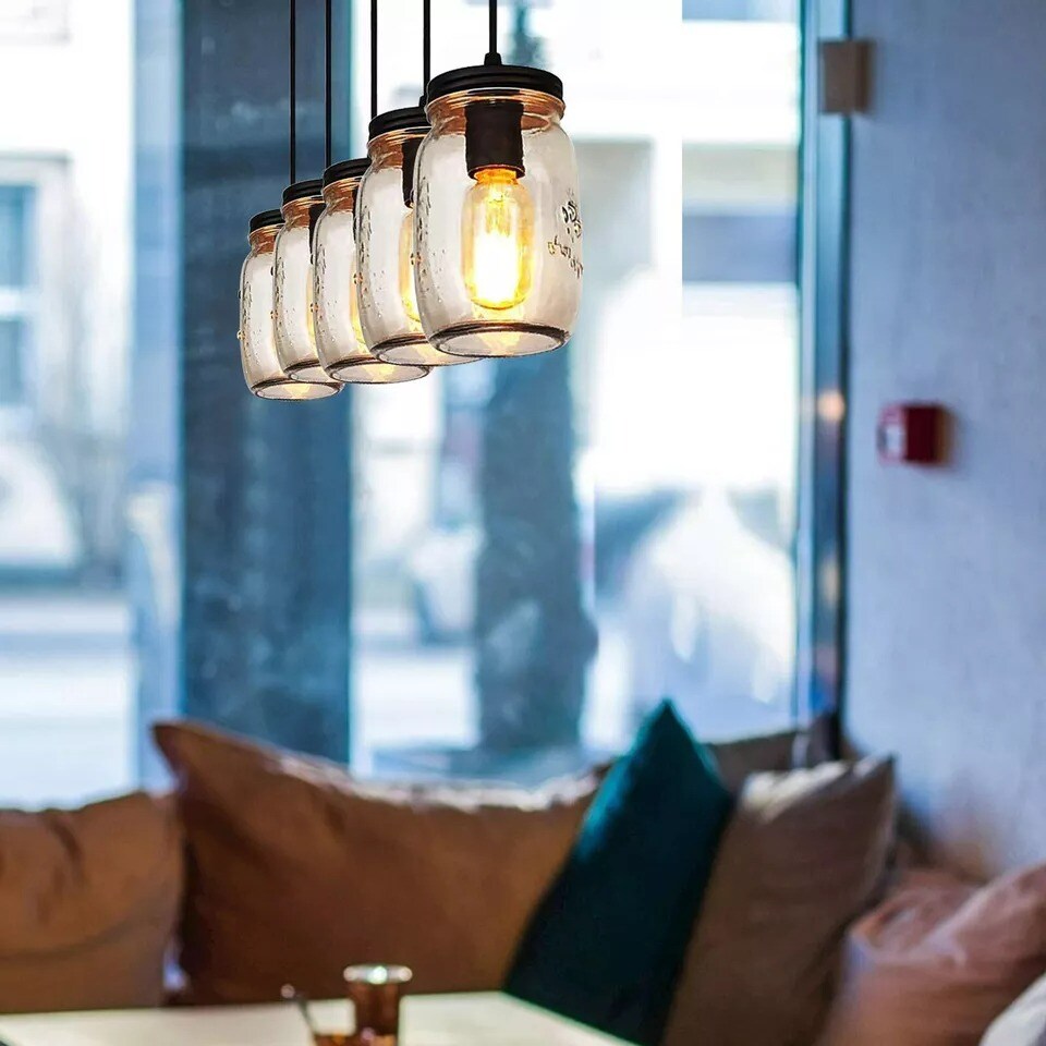 5Lights Glass Mason Jar Island Pendant Light Ceiling Light Fixture Kitchen Decor