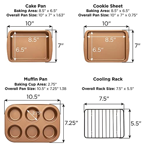 4 Pieces Non-Stick Toaster Oven Bakeware Set , Carbon Steel, Easy to Clean and Perfect for Single Servings, Copper