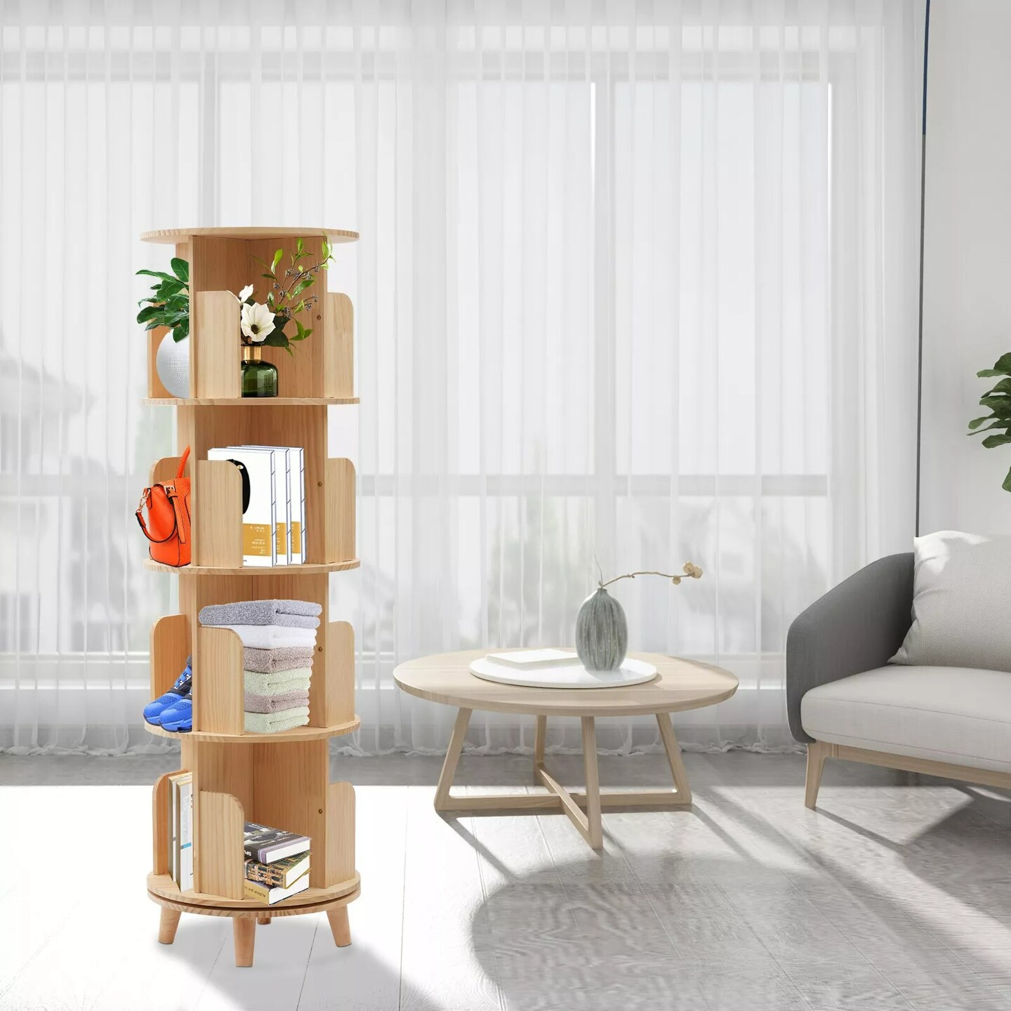 360 Rotating Bookshelf Bookcase Storage Shelf Freestanding Display Rack Stand