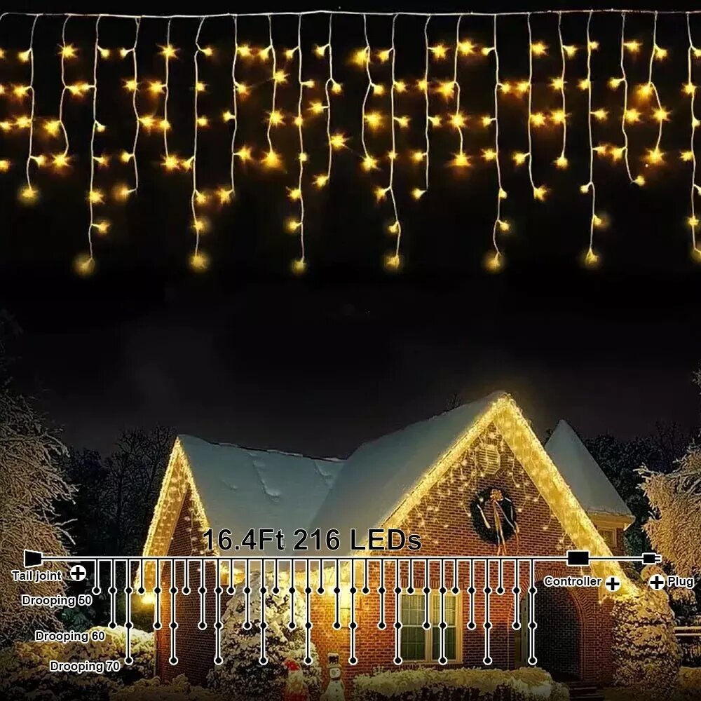 Kitcheniva 5M Christmas LED Icicle Falling Rain Curtain Fairy String Lights