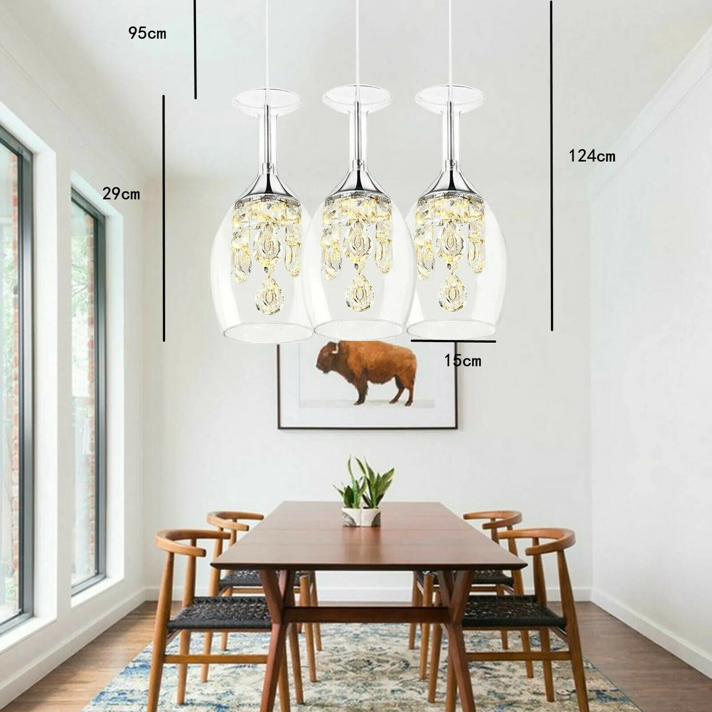 Modern Wine Glass Crystal Pendant Light Dining Room Chandelier LED Ceiling Light