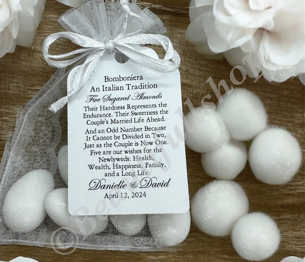 Jordan Almond Favor TAGS, Wedding favor tags, Thank You tags, koufeta tags, Gift tags, Gold Favor Tags, Italian tradition, Bomboniera t product 4