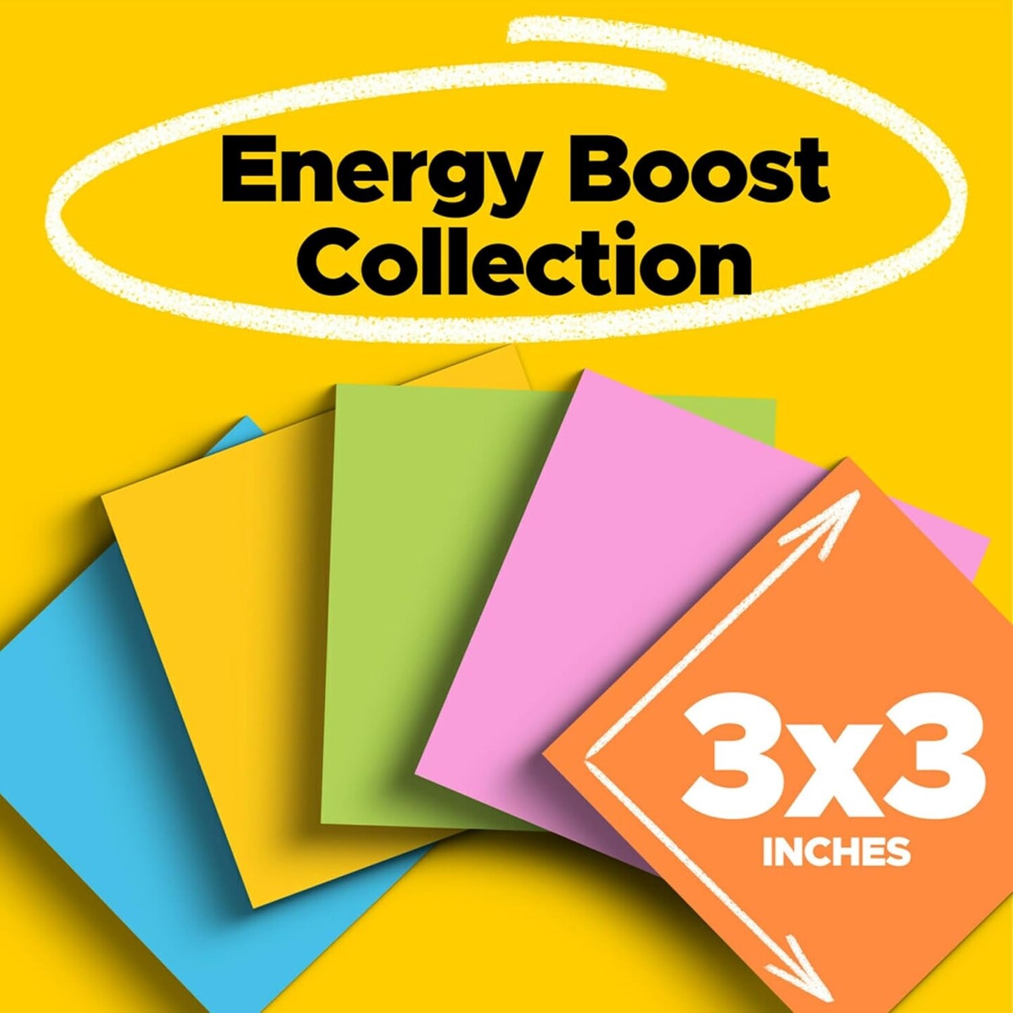 Super Sticky Notes, 3X3 In, 6 Pads, 2X the Sticking Power, Energy Boost Collection, Bright Colors (Orange, Pink, Blue, Green,Yellow),Recyclable (654-6SSAU)
