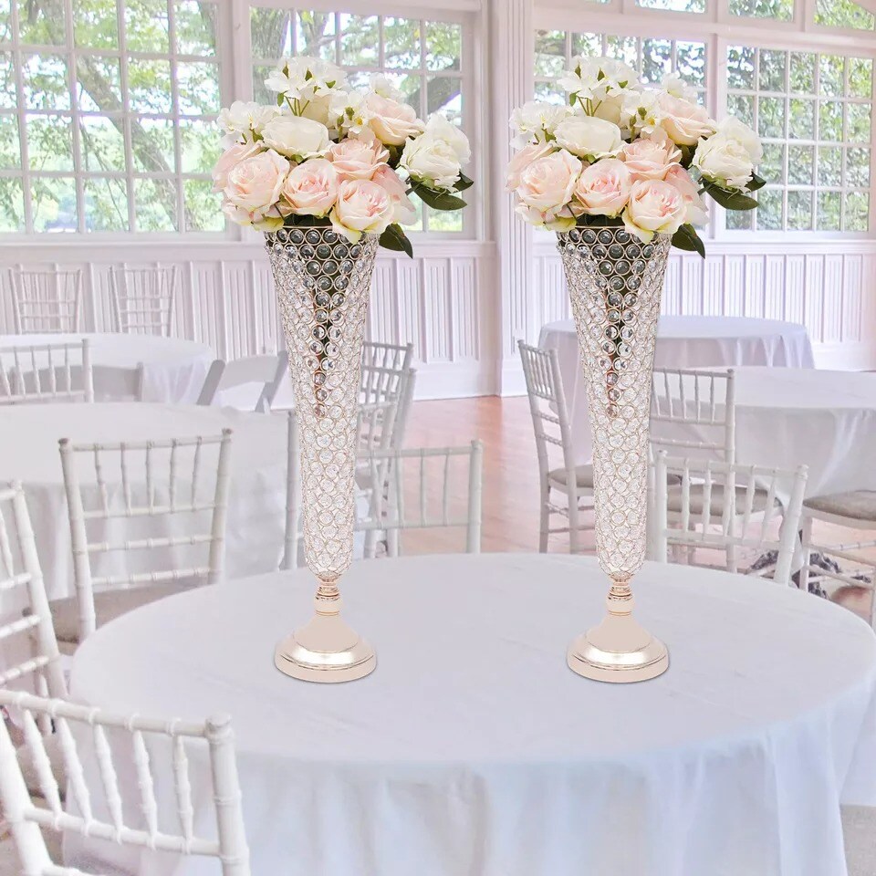 2Pcs Crystal Flower Stand Table Decorative Centerpieces for Wedding Anniversary