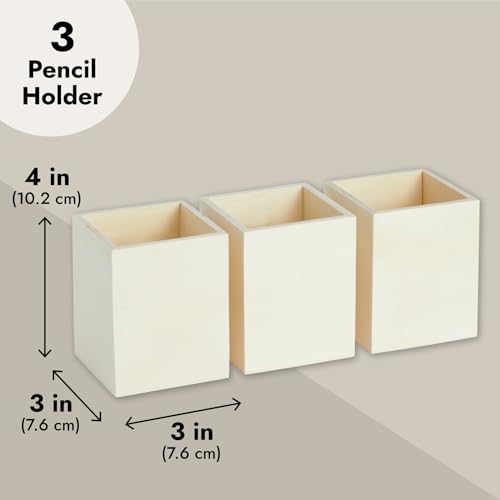 3 Pieces Unfinished Wood Pencil Holder Cups for Office - Pen Accessories Organizer and Storage for Classroom Desk (3 in)