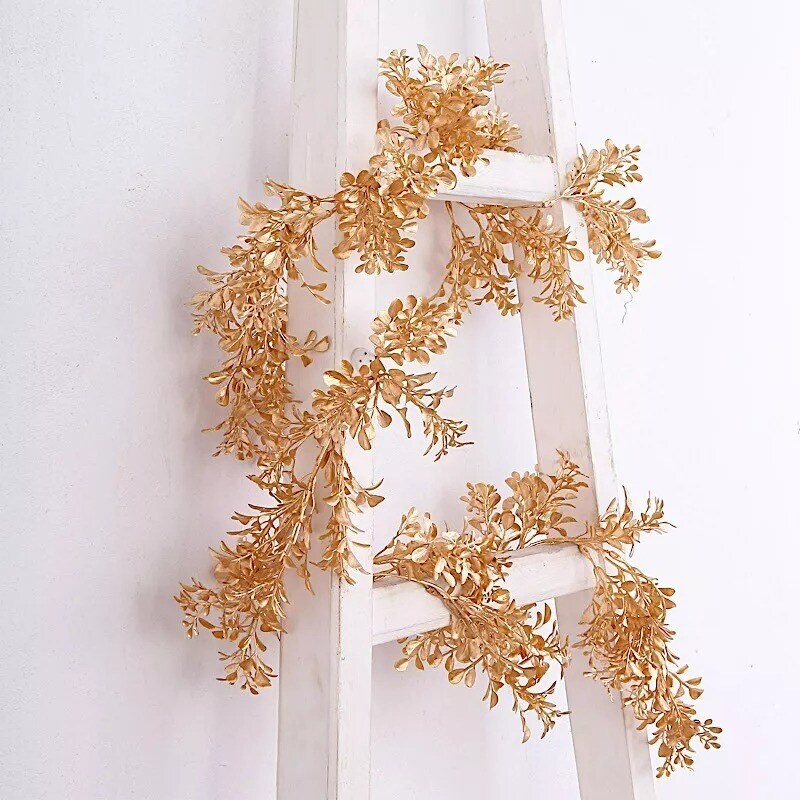 Gold 6 feet Artificial Boxwood Foliage Metallic Leaves GARLAND Party Decorations