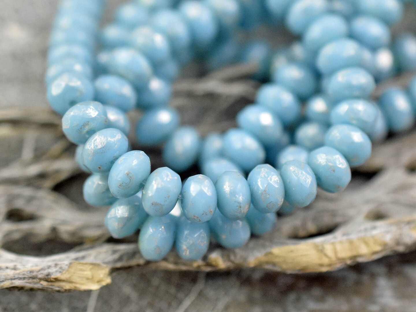 *30* 3x5mm Silver Washed Baby Blue Fire Polished Rondelle Beads