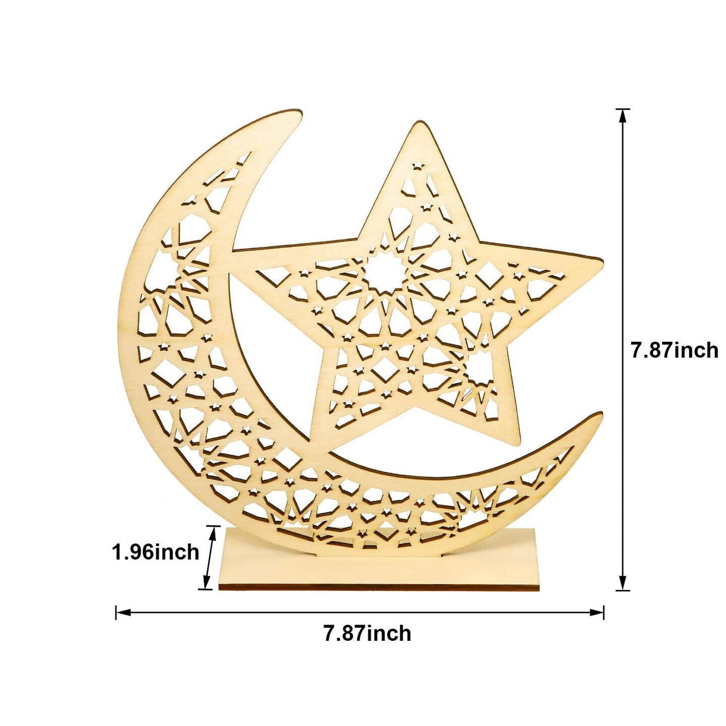 2 Set  Eid Mubarak Wooden Ornament Ramadan Hanging Plaque Moon Star Pendant for Decorations (Classic Style)