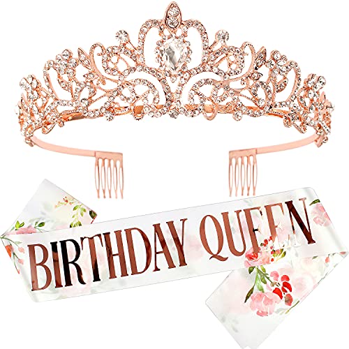 Happy Birthday Flower Crown Sash, Birthday Decorations Party Favors Supplies Birthday Cake Toppers Birthday Gifts for Women Halloween Cosplay