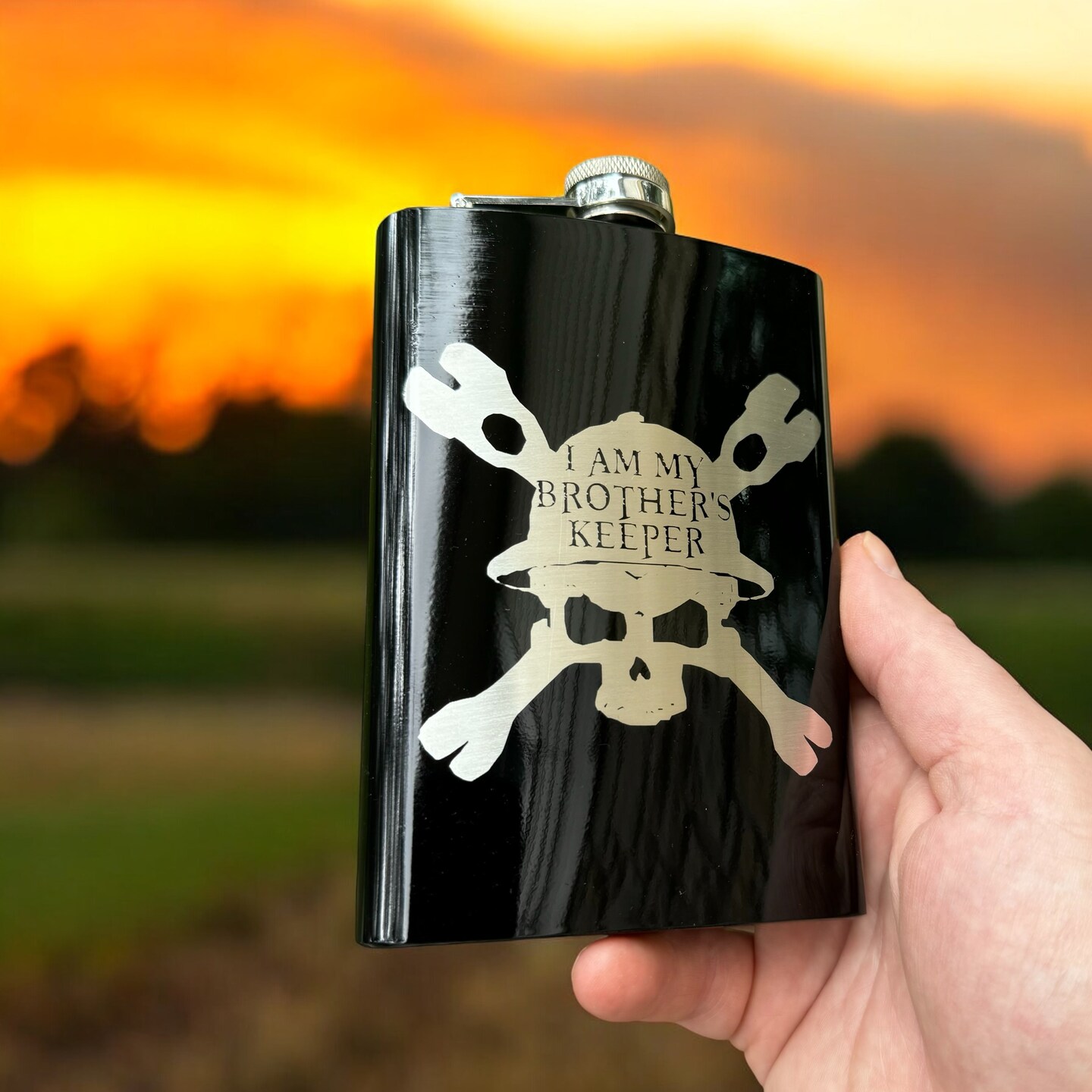8oz BLACK Helmet Brothers Keeper Flask
