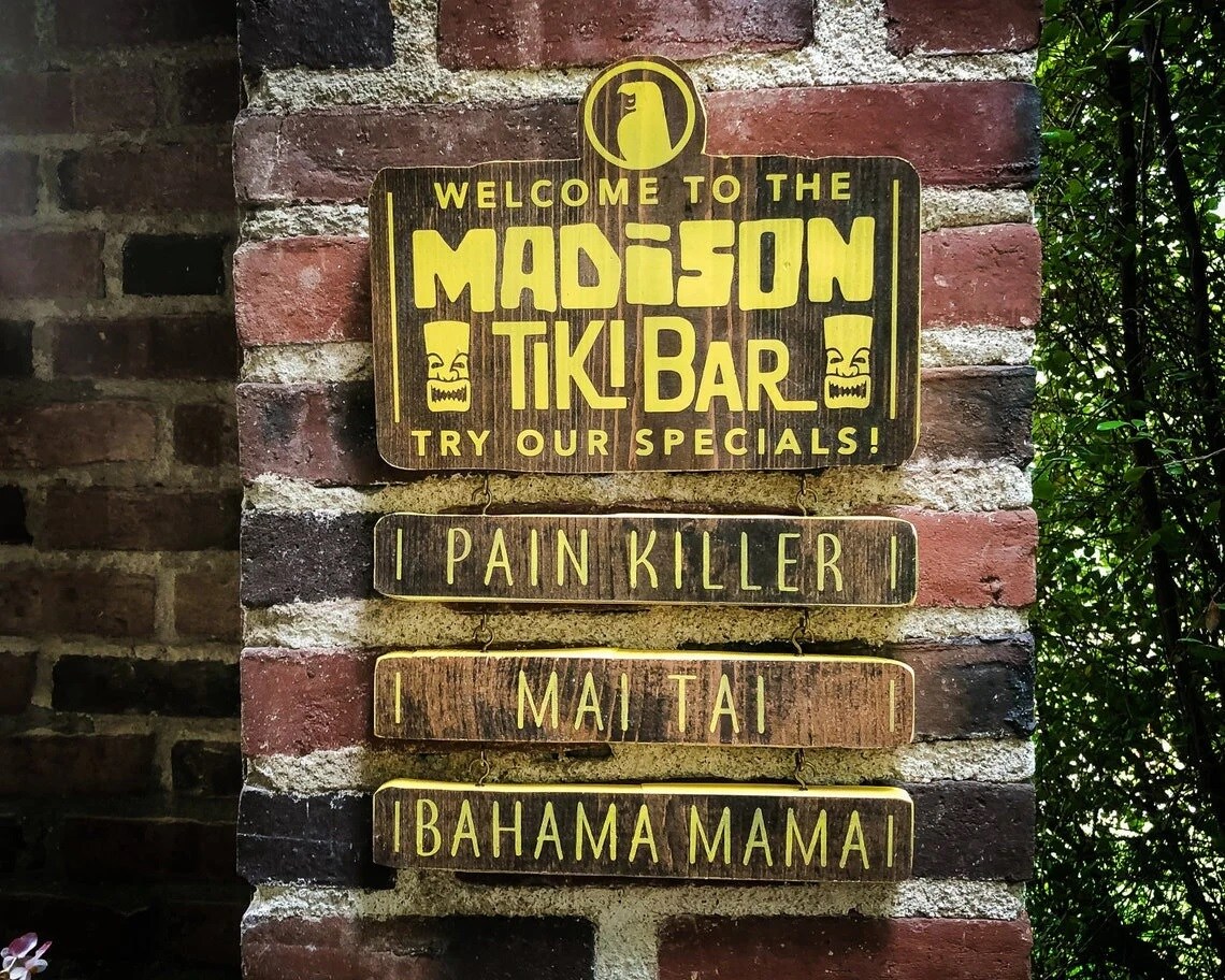Custom Tiki Bar Menu, Solid Wood and Paint