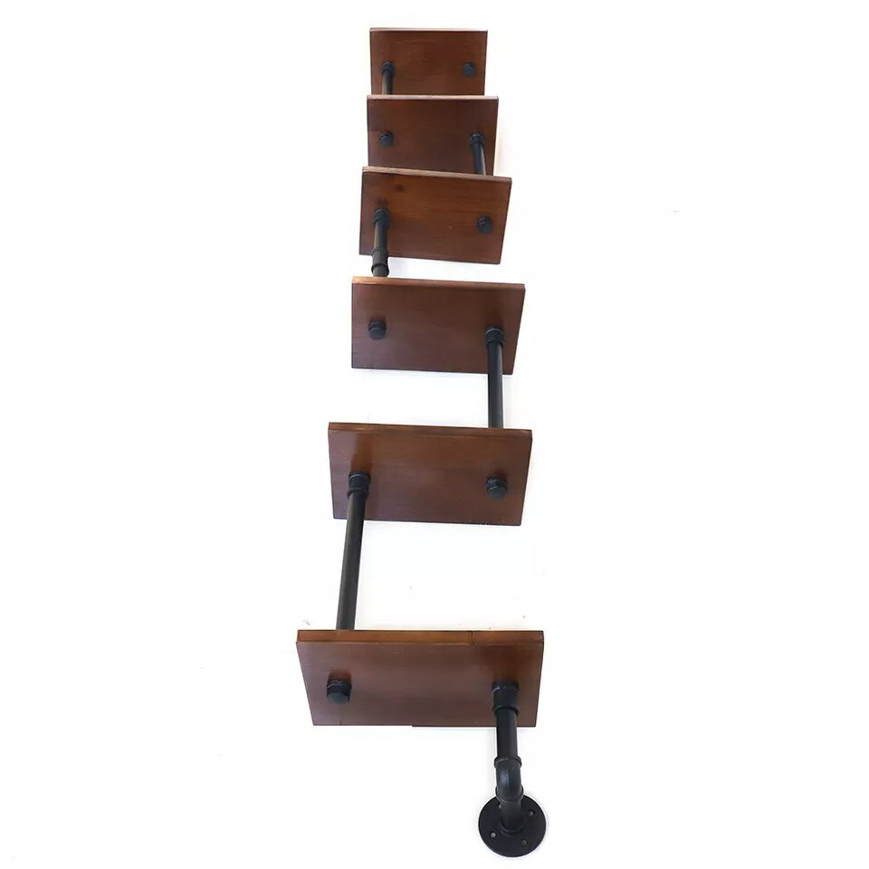Pipe Shelf Industrial Bracket Rustic Iron Pipe Wall Mount Floating Rack 6 Tiers