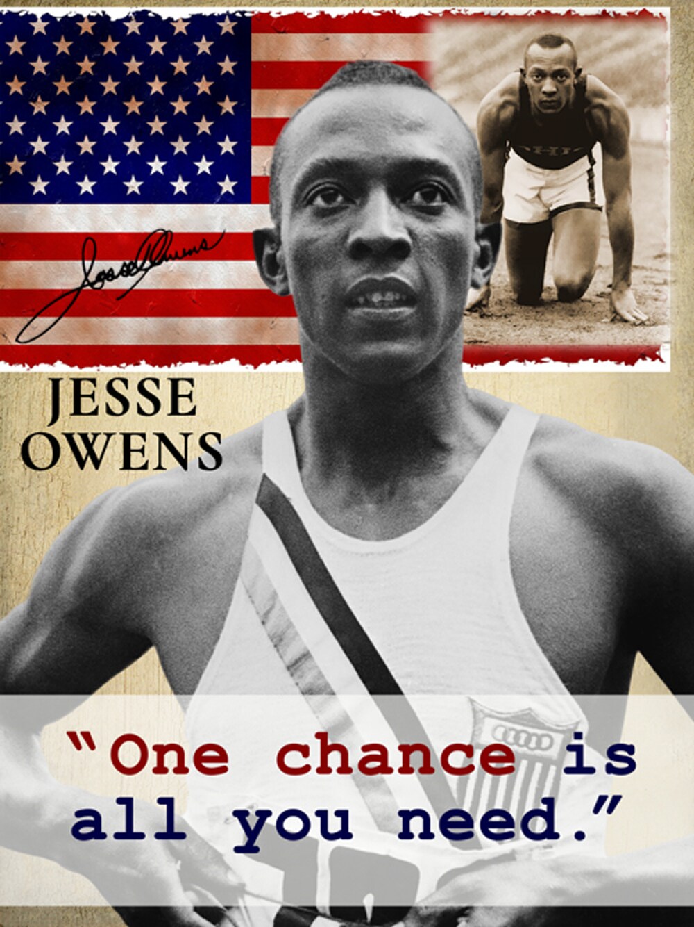 Jesse Owens Poster One Chance is All You Need Wall Art Print, 18&#x22;x24&#x22;, Unframed