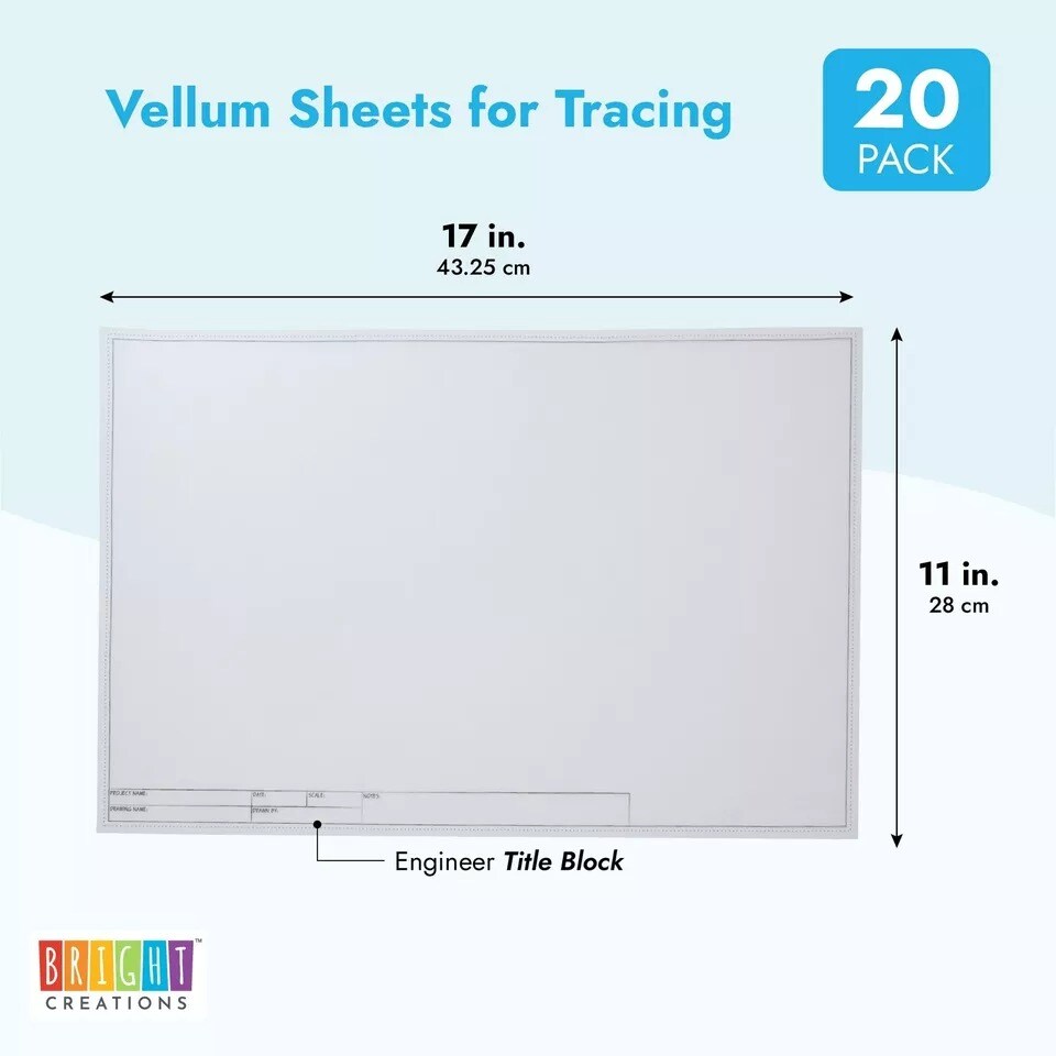 20 Sheets Architectural Vellum Paper with Engineer Title Block, 11x17&#x22;