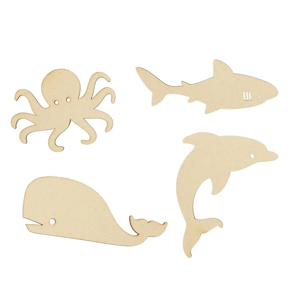 24 Pcs Unfinished Sea Creatures Wood Cutouts for Crafts, Wooden Ocean Animals