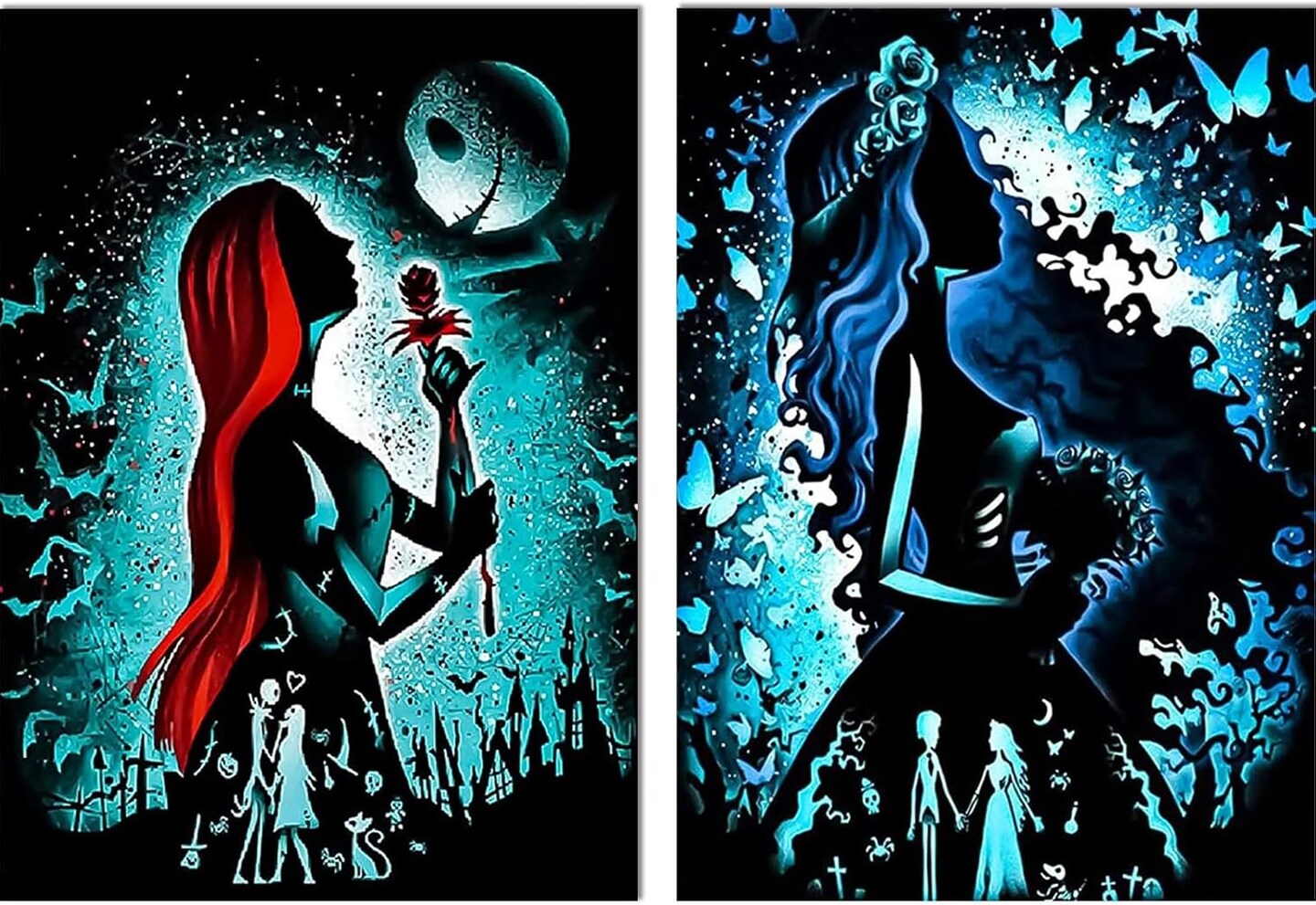5D Halloween Diamond Painting Kits for Adults-Nightmare Before Christmas Jack and Sally Diamond Painting Diamond Art