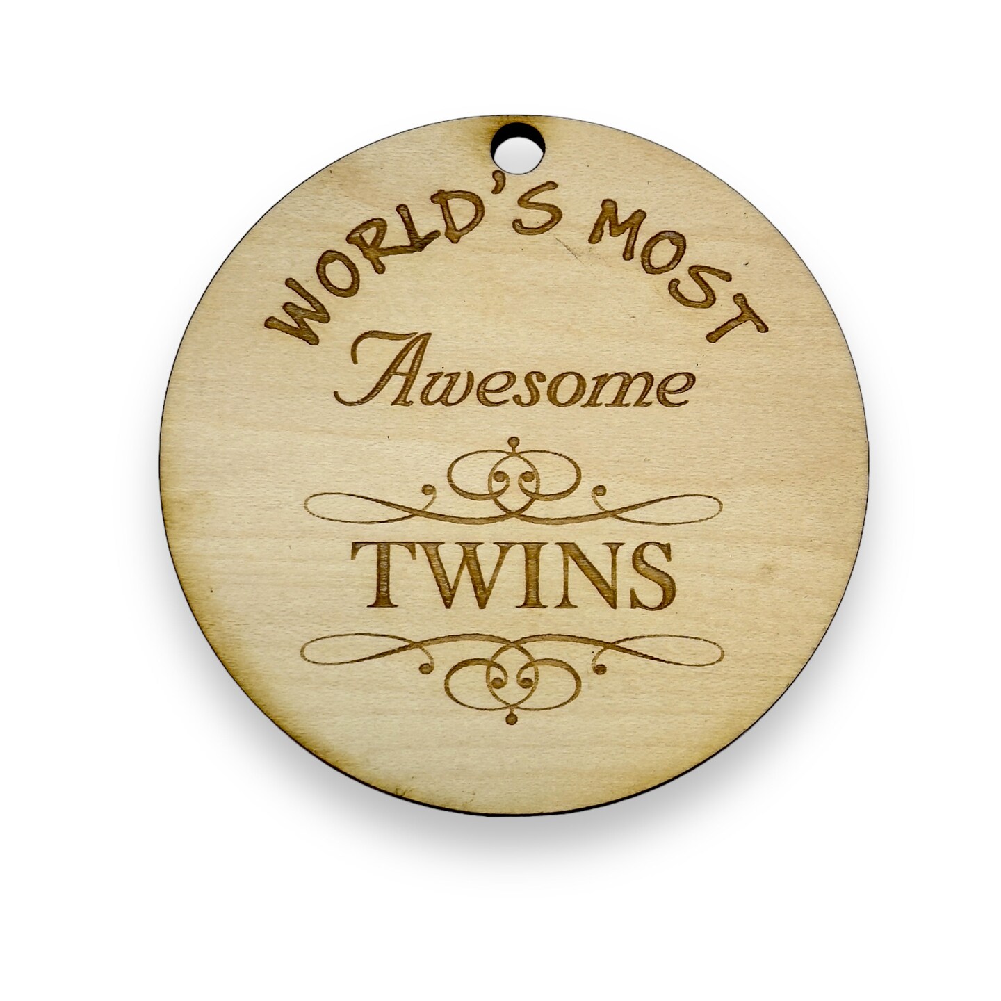 Ornament - World&#x27;s most awesome Twins - Raw Wood