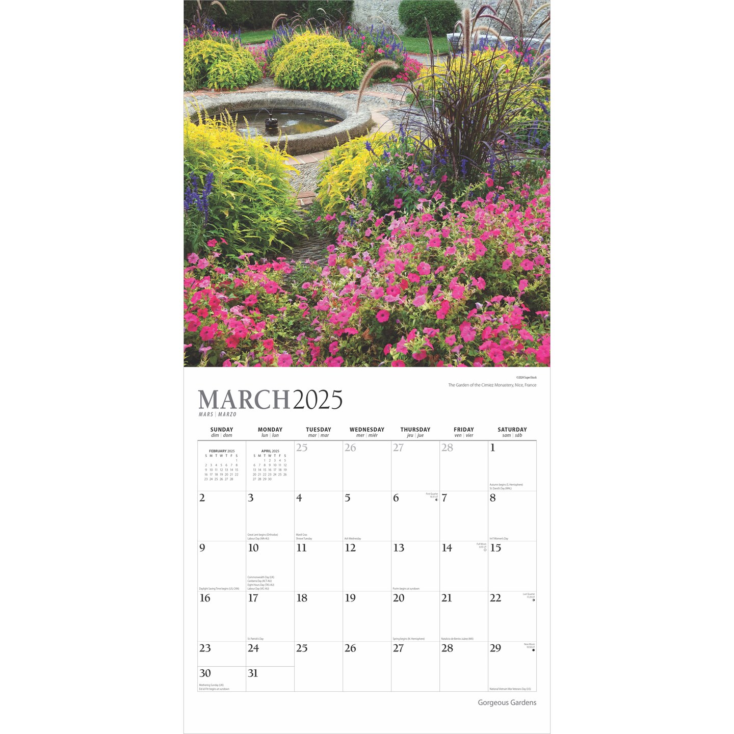 Gorgeous Gardens | 2025 12 x 24 Inch Monthly Square Wall Calendar | Foil Stamped Cover | Plato | Outdoor Home Country Nature