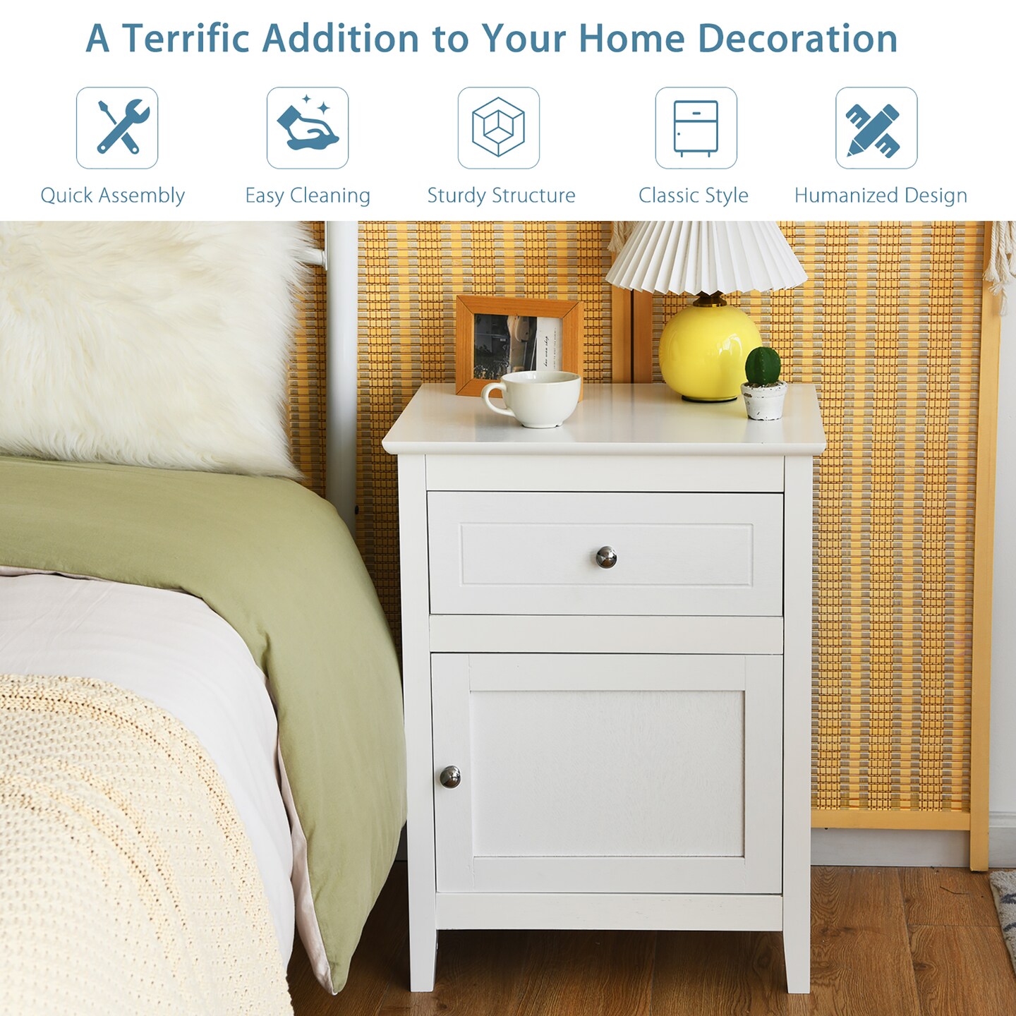 Costway Nightstand with Drawer Accent Side End Table Storage Cabinet White\Natural\Espresso