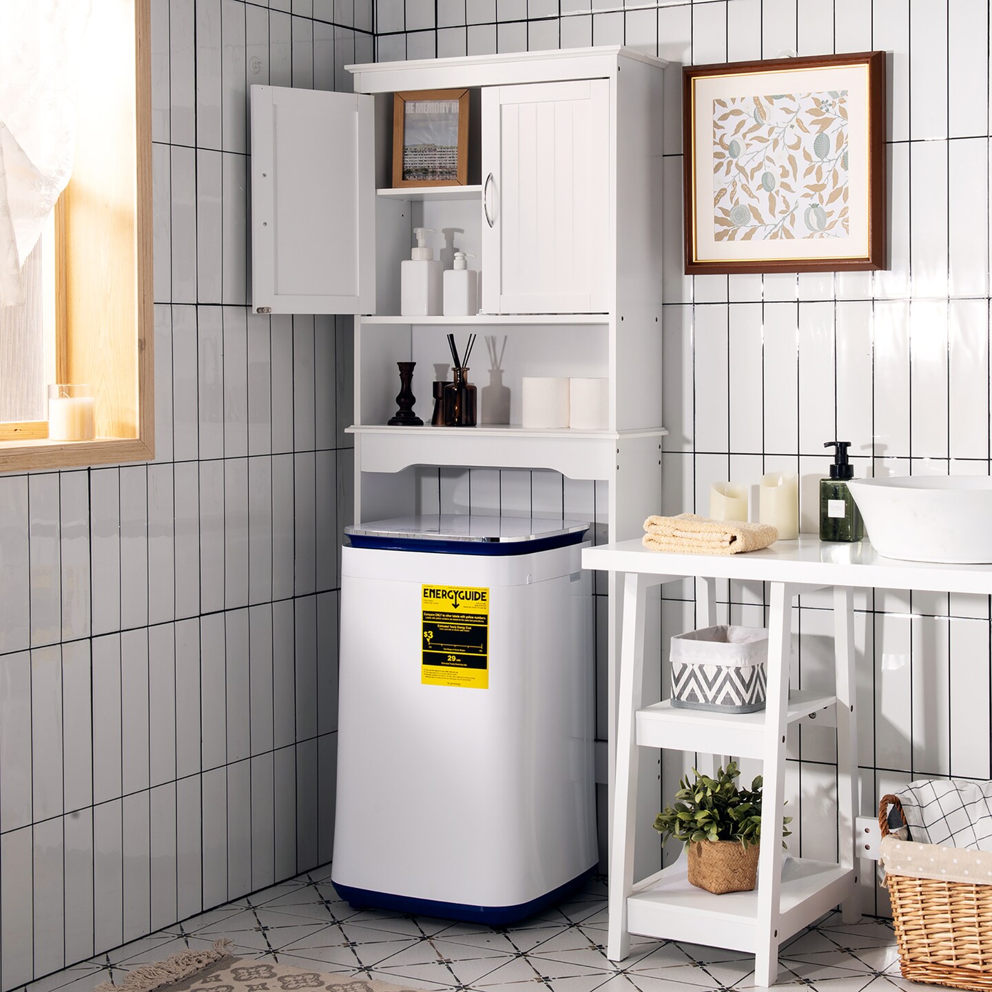 Costway Over The Toilet Storage Cabinet Bathroom Organizer w/ Adjustable Shelf