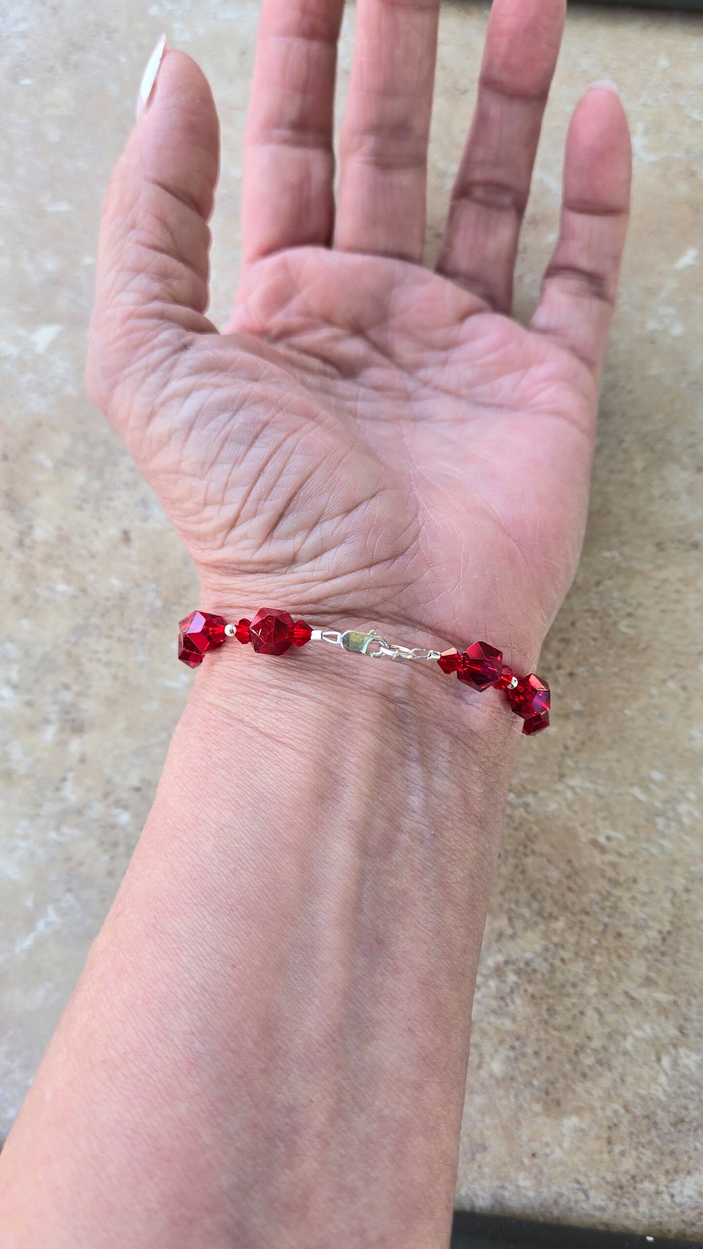 Sterling Silver Red Metallic Crystal Bracelet, Red Crystal