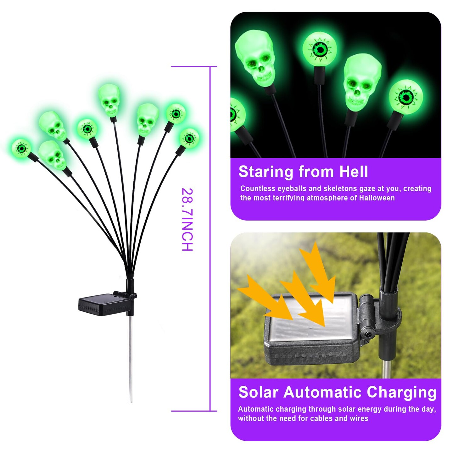 Solar Halloween Lights Outdoor,Halloween Decorations Outdoor, Scary Halloween Eyeball Lights,2PACKS 16LED,IP65 Waterproof,Halloween Decor for Garden/Yard/Patio/Lawn/Pathway(Green)