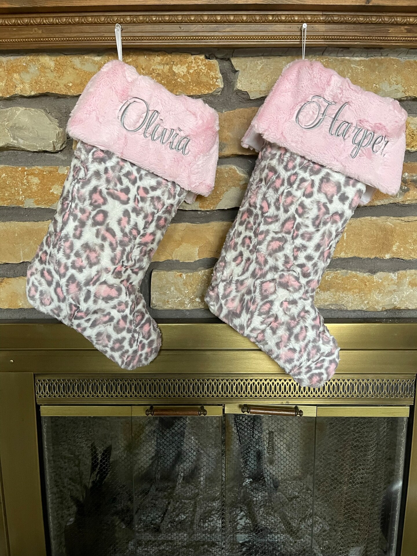 Luxurious Leopard and Pink Fur Stocking - Personalized Christmas Gift product 3