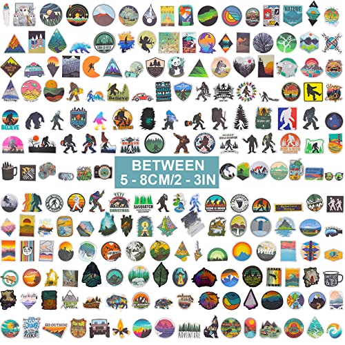 200 Pieces Waterproof Vinyl Stickers - Personalize Belongings Decal with Outdoor, Nature, Adventure, National Park, Hiking, Camping, and Travel Themes, Decor Idea for Water Bottles, Laptops, Phone