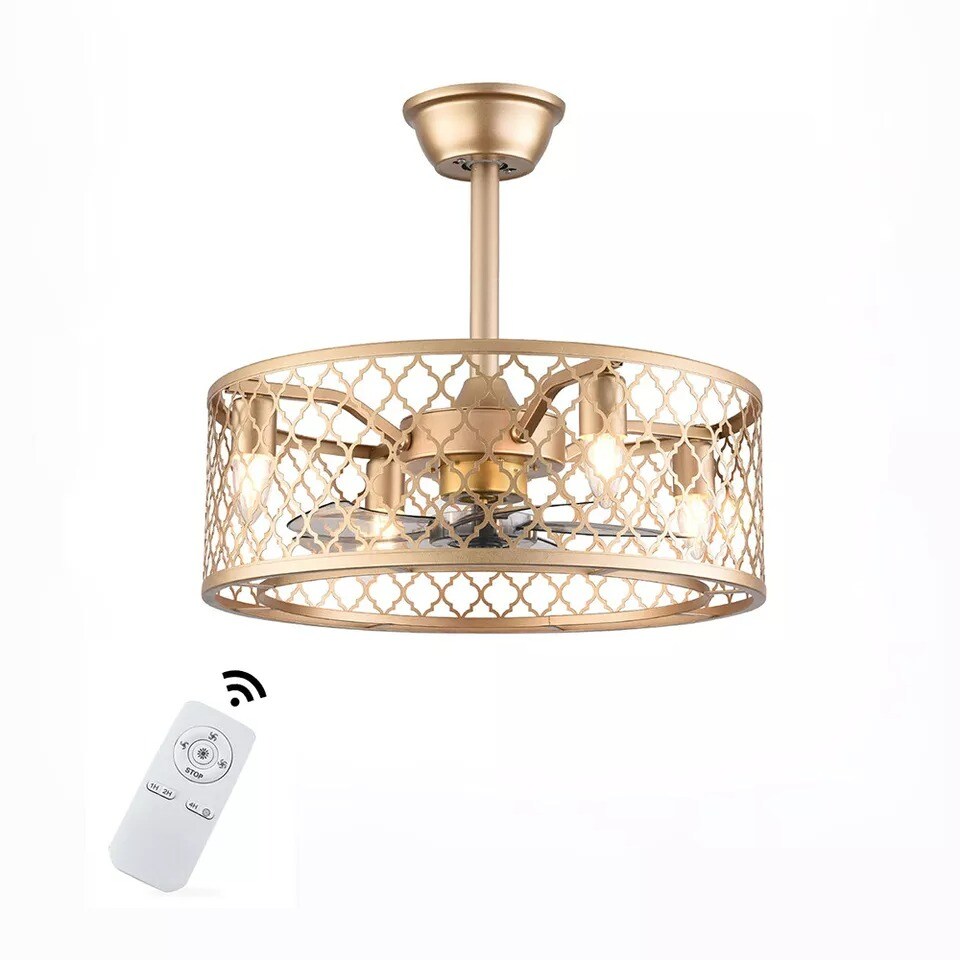 Industrial Ceiling Fan Light Cage Chandelier Lamp Living Room+Remote Control