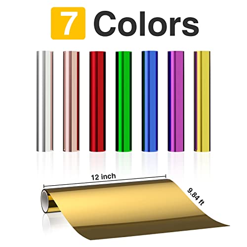 7 Assorted Colors Transfer Foil Paper Bundle for Cricut Foil Transfer Kit/Spellbinders/Foil Quill/Heat Foil Pen,12inx9.84ft Heat Transfer Foil Roll, Hot Foil Roll Transfer Foil Roll for Craft