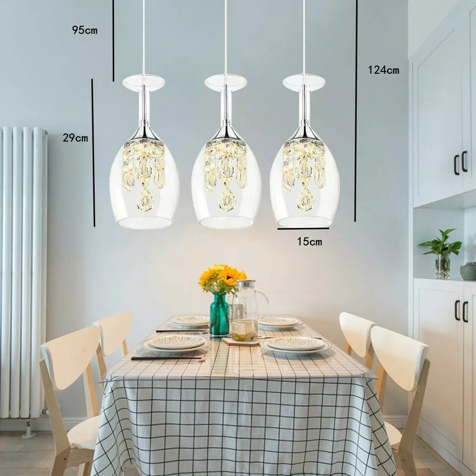 Modern Wine Glass Crystal Pendant Light Dining Room Chandelier LED Ceiling Light