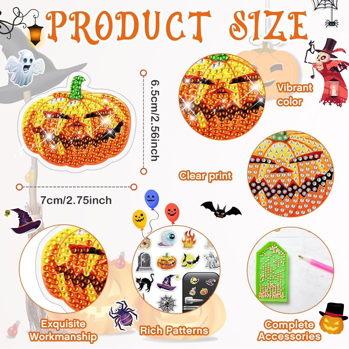 12 Pcs Halloween Diamond Magnets DIY Special Shaped Painting Kits for Kids Halloween Gem Art Painting Kits Refrigerator Magnets for Halloween Party Holiday Decoration