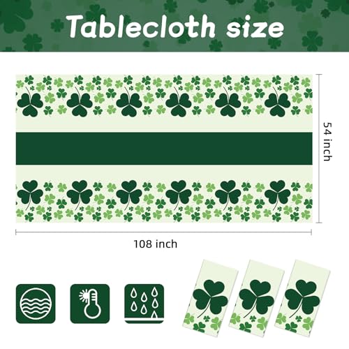 3 Pack Disposable Plastic 54" x 108" St Patricks Day Decorations, Shamrock Patterned Spring St Patricks Party Table Cloth for Dining Room Kitchen Decor