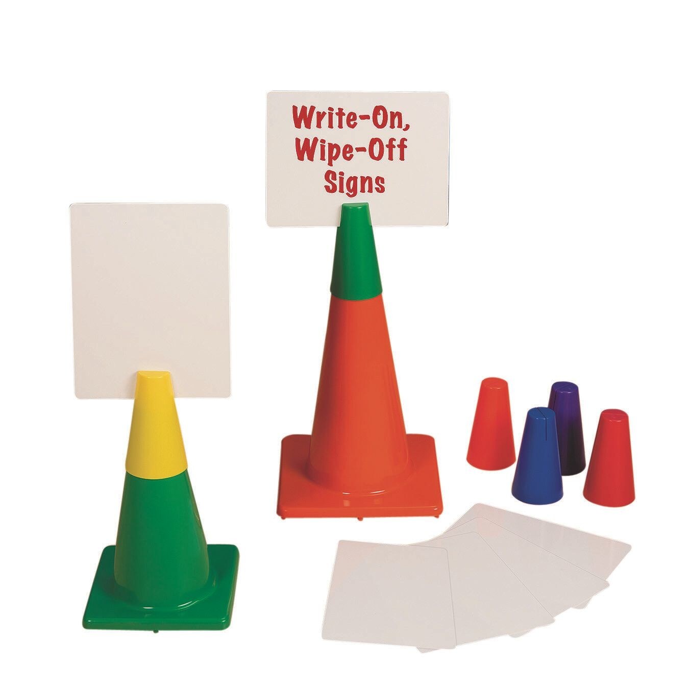 S&S Worldwide Poly Cone Topper Sign Set. Includes 6 Mini Cones and 6 Write-On, Wipe-Off Plastic Boards (8.5" x 11"). Mini Cones Stand on their Own or Can be Placed on Other Cones.