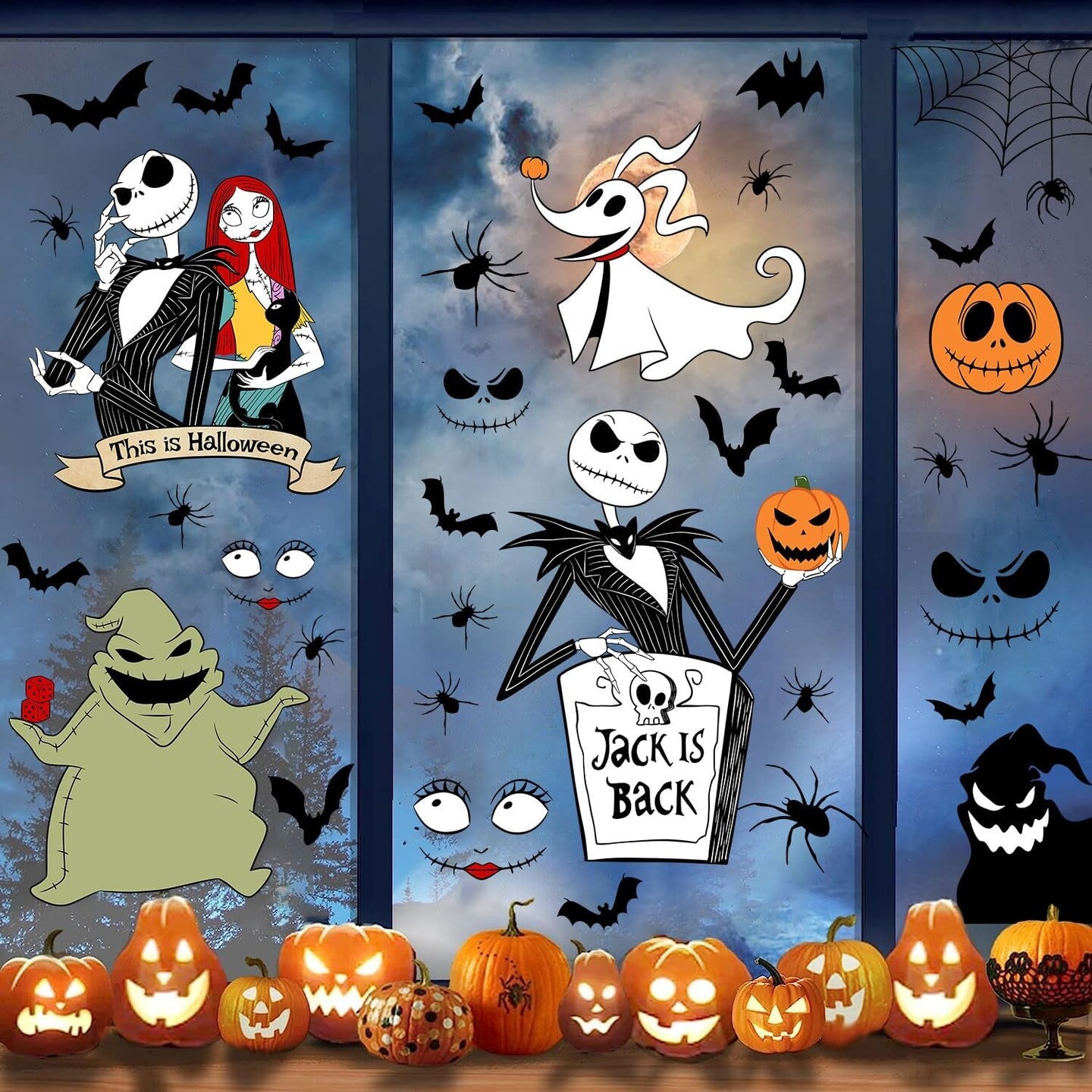 Halloween Window Clings Scary Halloween Window Silhouette Spooky Colorful Halloween Window Stickers Home Decorations Indoor for Glass Walls Halloween Haunted House Party Supplies Large Size 5 Sheets
