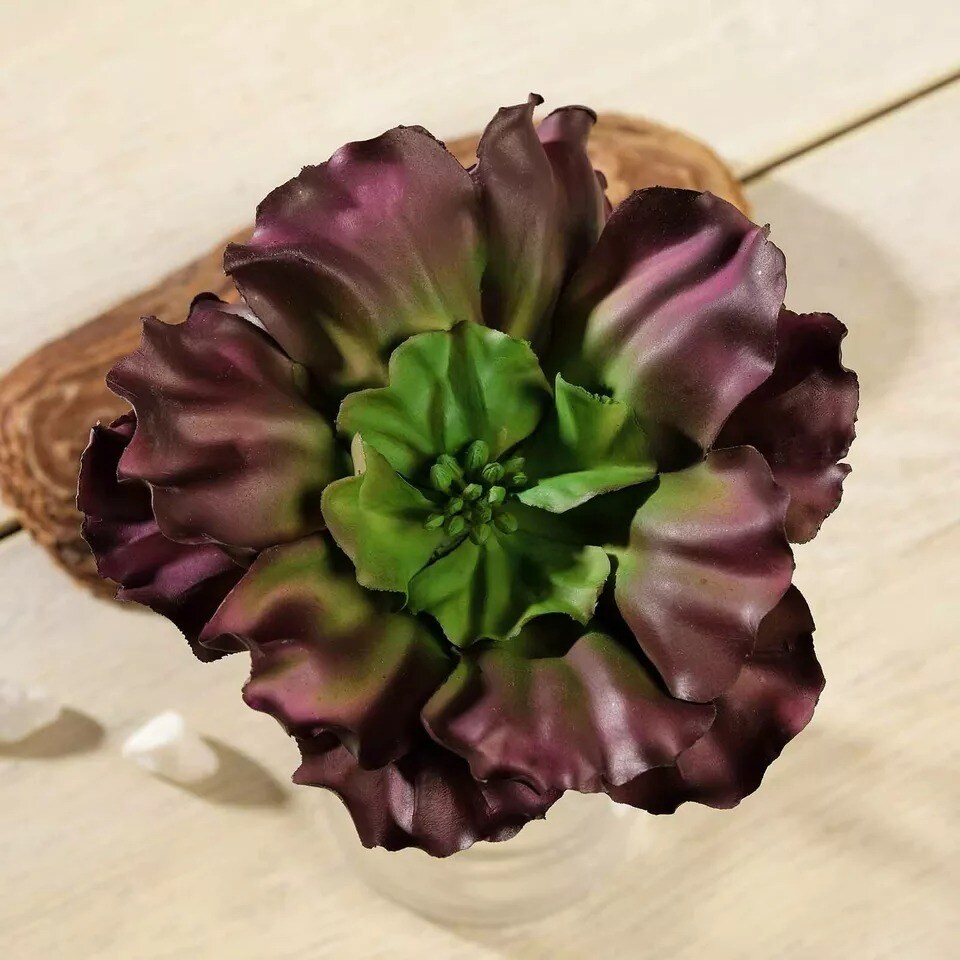 Orange Burgundy Green 6" Faux Succulent Echeveria Rosettes Sprays Stems