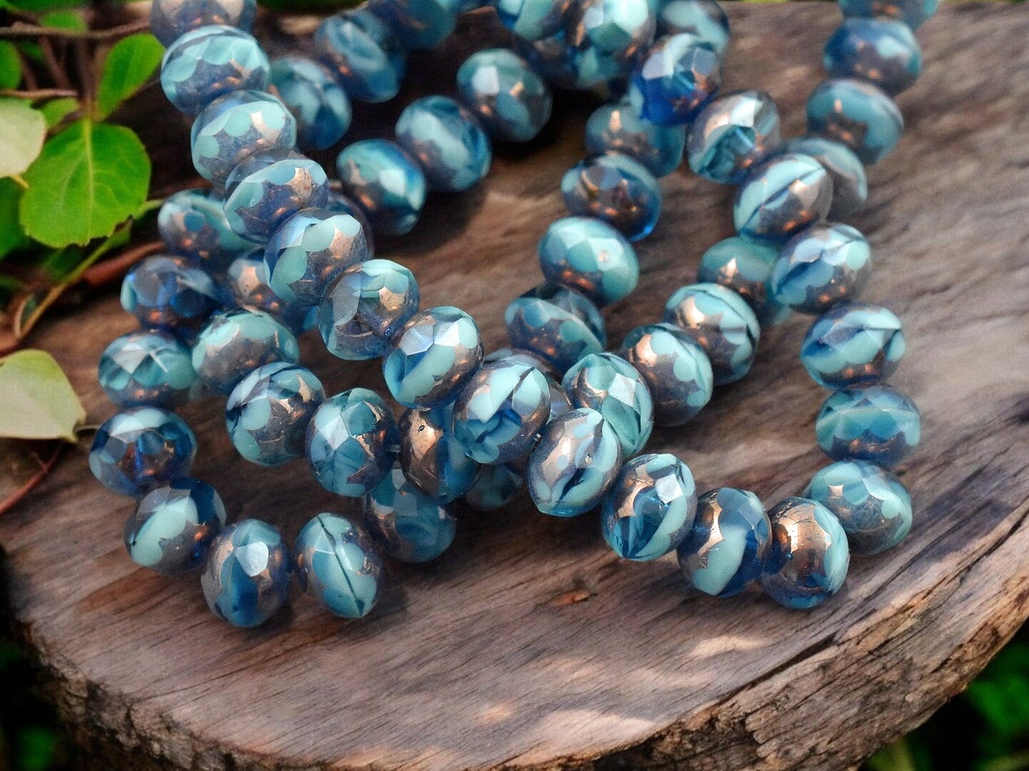 *25* 5x7mm Bronze Washed Blended Pacific Blue Turquoise Fire Polished Rondelle Beads