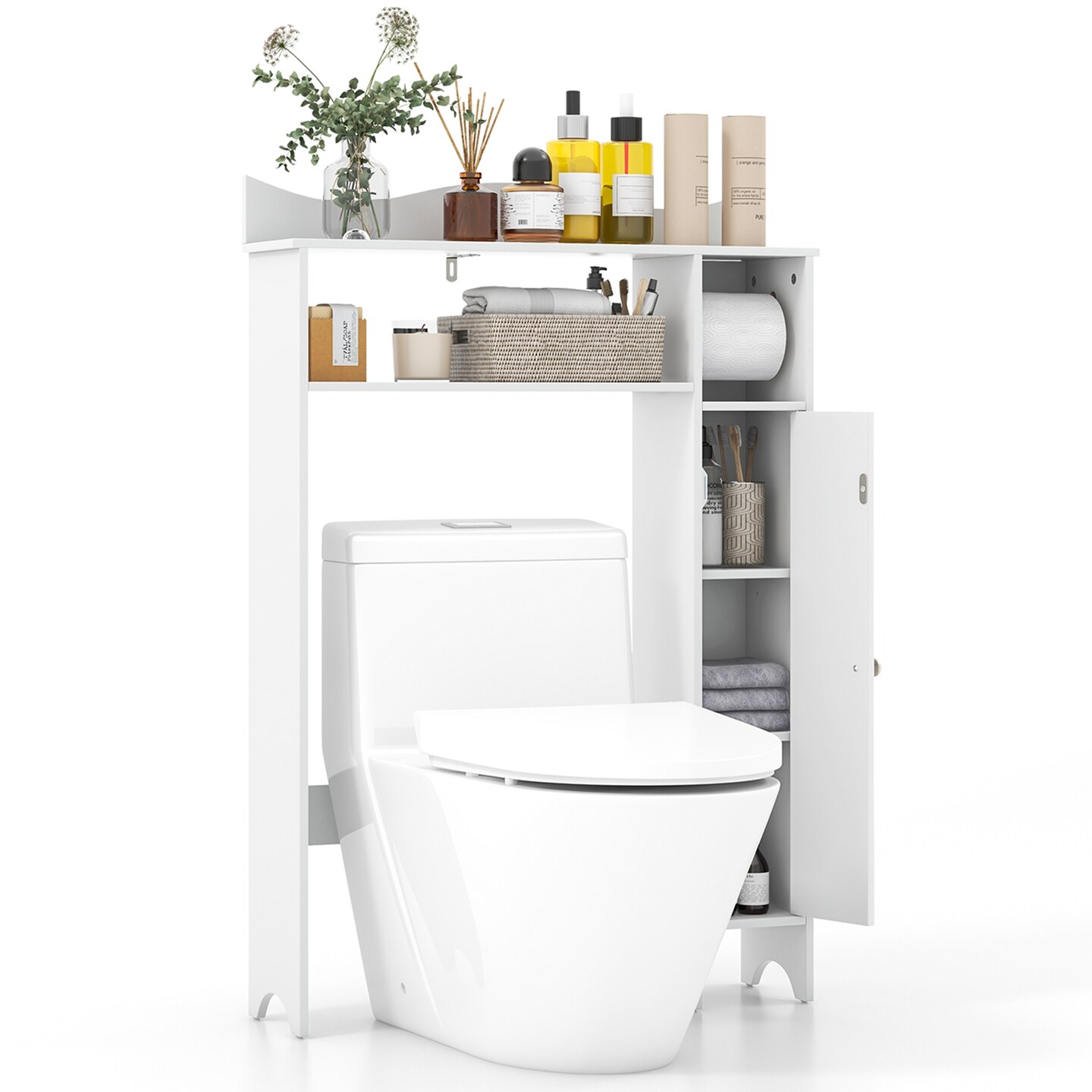 Costway Over the Toilet Storage Cabinet w/Toilet Paper Holder Adjustable Shelves White